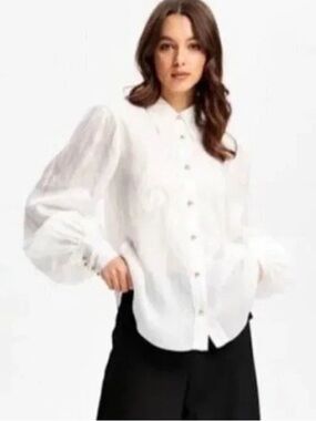 Alice McCall White Balloon-Sleeve Button-Down Shirt